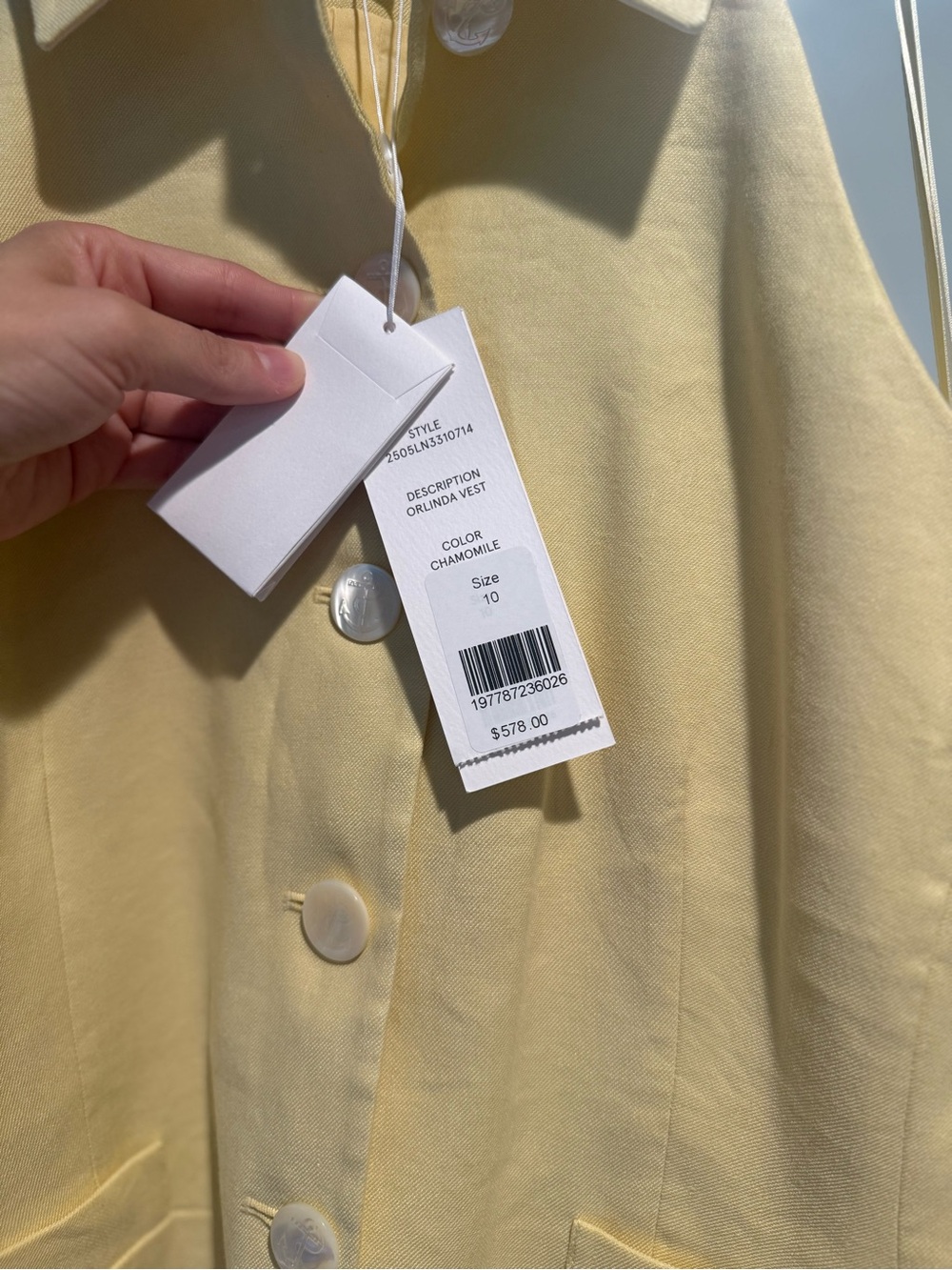 Veronica Beard Sleeveless Collared Button-Front Light Yellow Vest Shirt w/ Tags - Picture 8 of 14